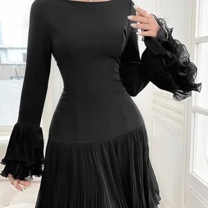 Elegant Black Long Sleeve Dress with Ruffled Cuffs